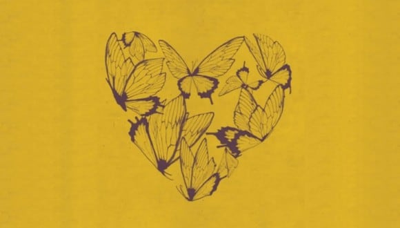 En esta imagen, cuyo fondo es de color mostaza, se aprecia el dibujo de un corazón y el de varias mariposas. (Foto: MDZ Online)