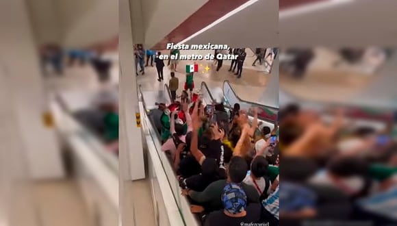 Hinchas mexicanos y argentinos invadieron el metro de Qatar y cantaron el "Waka Waka" de Shakira.| Foto: @mafercuriiel