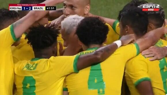 Neymar marca el 2-1 de Brasil vs Corea del Sur. (Fuente: ESPN)