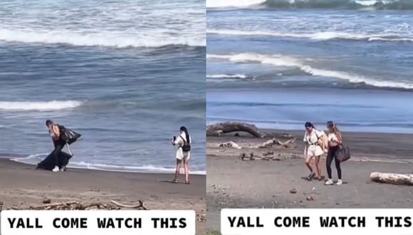 VIDEO VIRAL | Cuando terminó la grabación, la muchacha dejó la bolsa con basura en la arena y se fue. (Foto: @queensyko/TikTok)