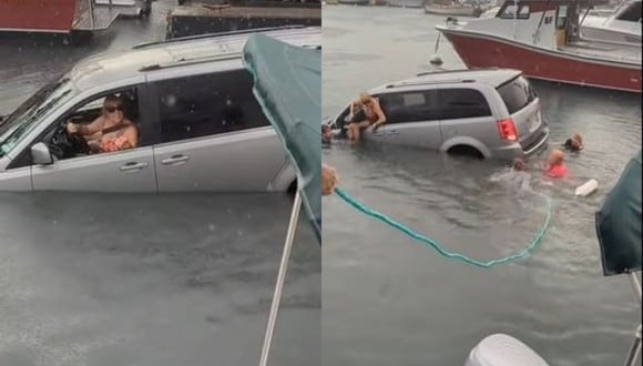 Los turistas fueron socorridos por los locales antes que fuera imposible sacarlos del auto. (Foto: Big Island Now/YouTube)