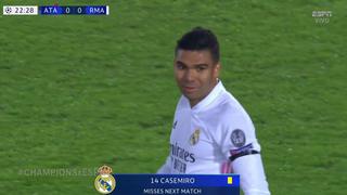 Baja en Real Madrid: Casemiro fue amonestado y no jugará la vuelta ante Atalanta por Champions