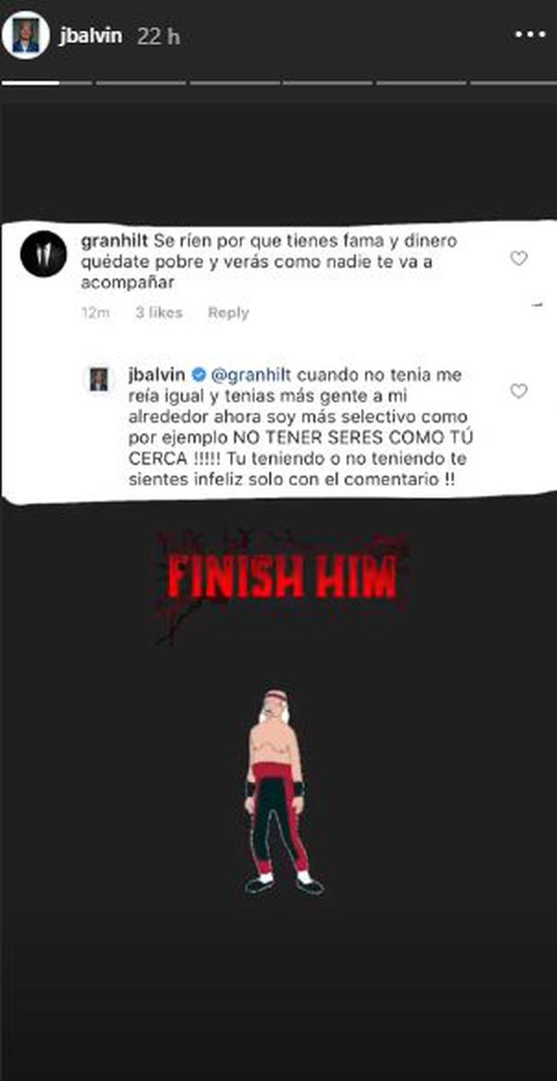 El cantante J Balvin respondió de manera contundente a uno de sus detractores. (Foto: Captura de Instagram)