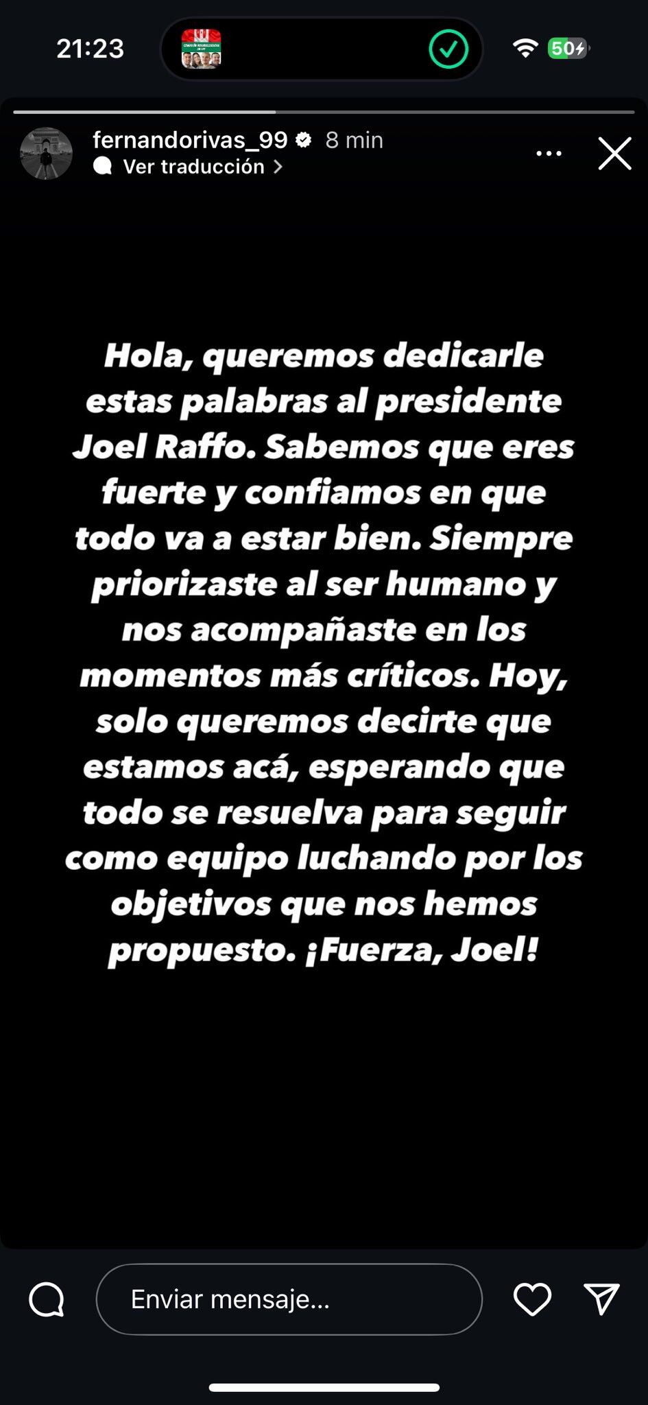 Fernando Pacheco mostró su apoyo a Joel Raffo tras detención. (Foto: Captura Instagram).