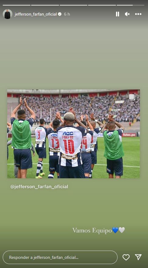 El mensaje de aliento de Jefferson Farfán para Alianza Lima (Captura)