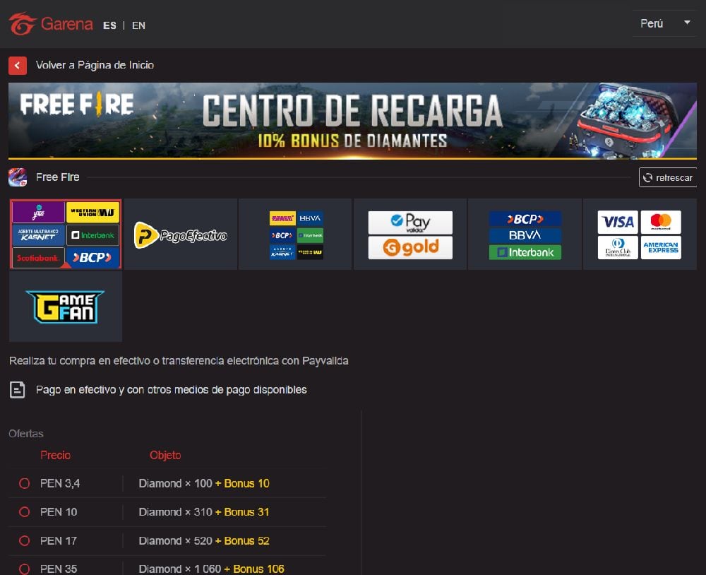 Facilidades de pago en Free Fire