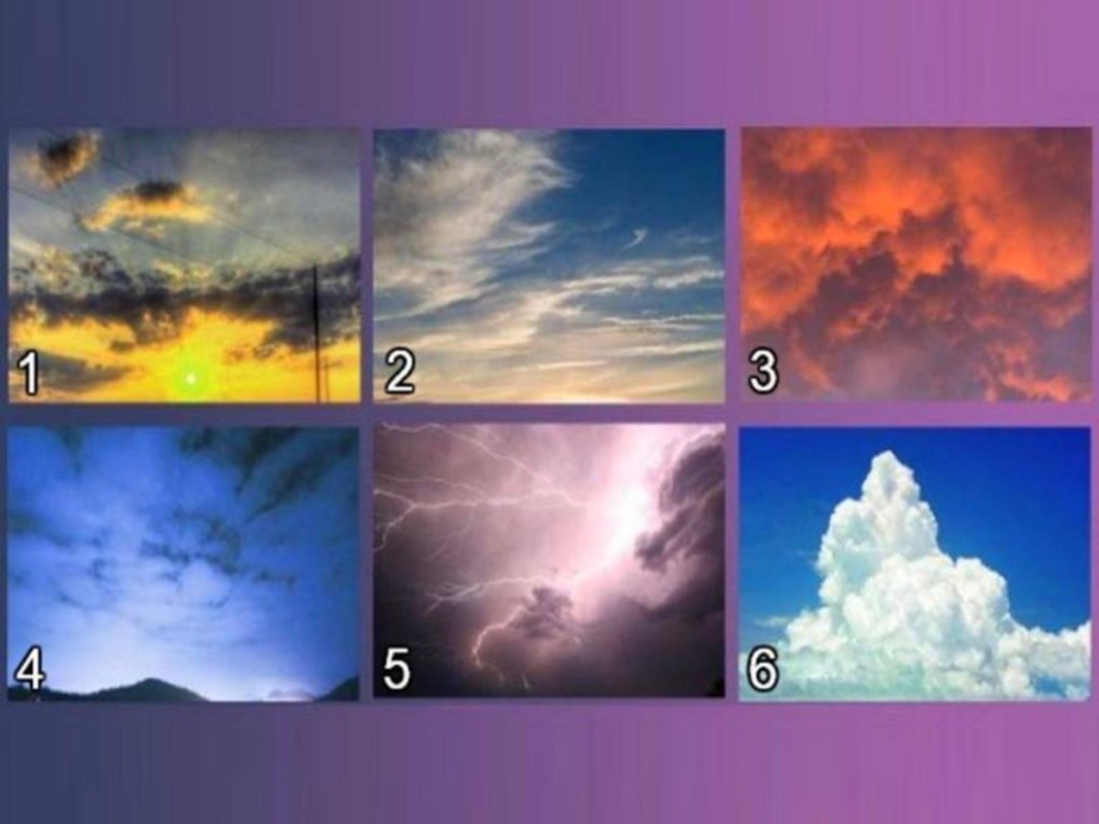 TEST VISUAL | En esta imagen se aprecian varios tipos de cielo. Tienes que indicar cuál es el que más te agrada. (Foto: namastest.net)