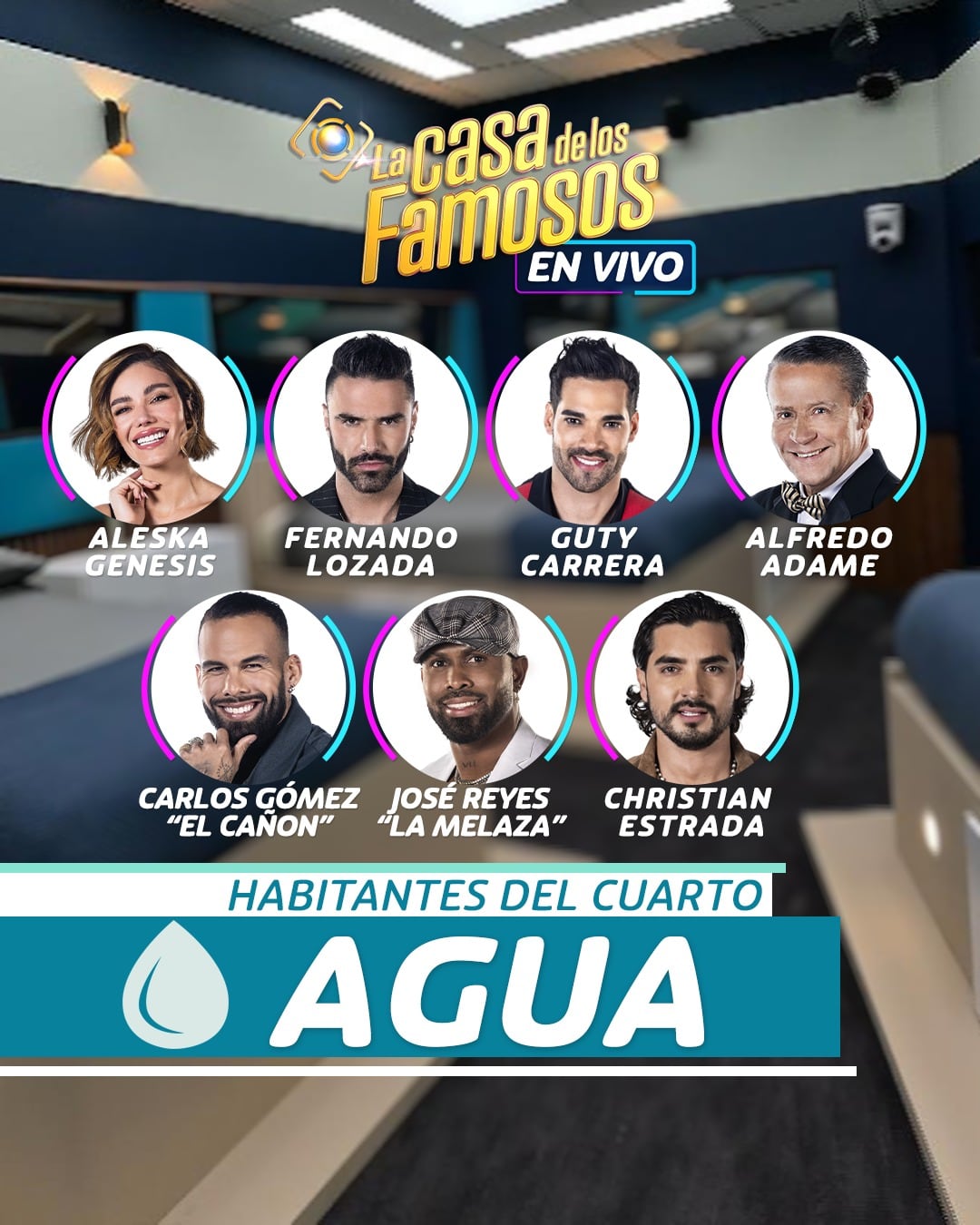 Habitantes del cuarto Agua de "La casa de los famosos 4" (Foto: Telemundo / Twitter)