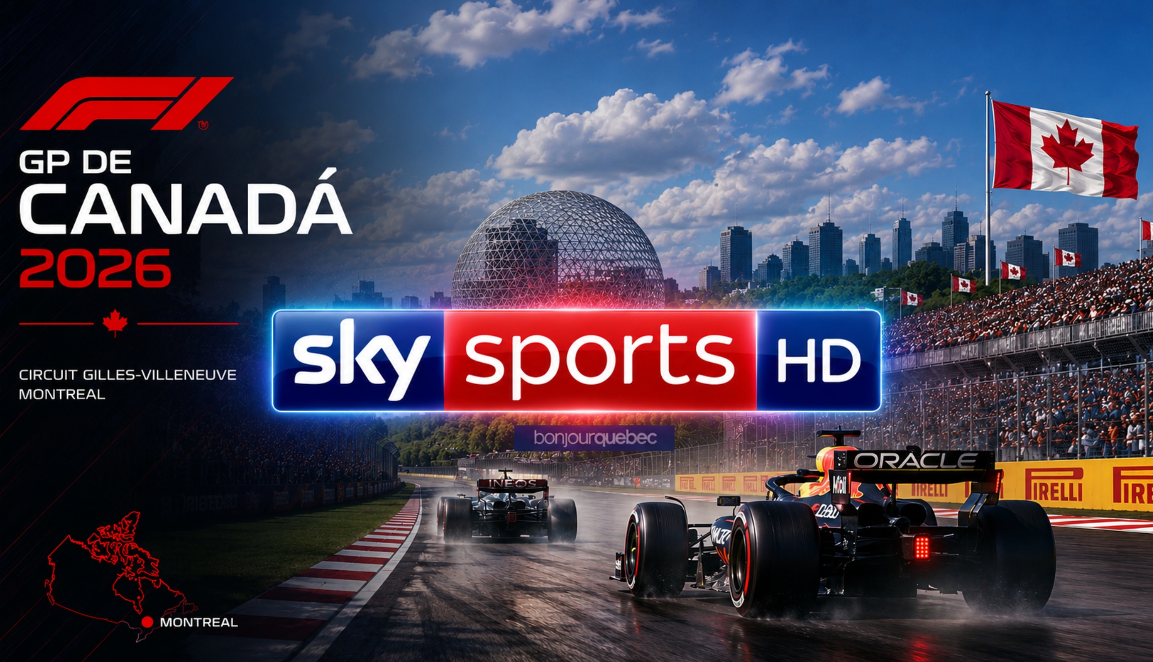 Señal de Sky Sports EN VIVO para ver el GP de Canadá 2026 de la Formula 1, este domingo 24 de mayo, desde el Circuito Gilles Villeneuve de Montreal. (Foto: Imagen creada por Depor utilizando la IA de Chat GPT)