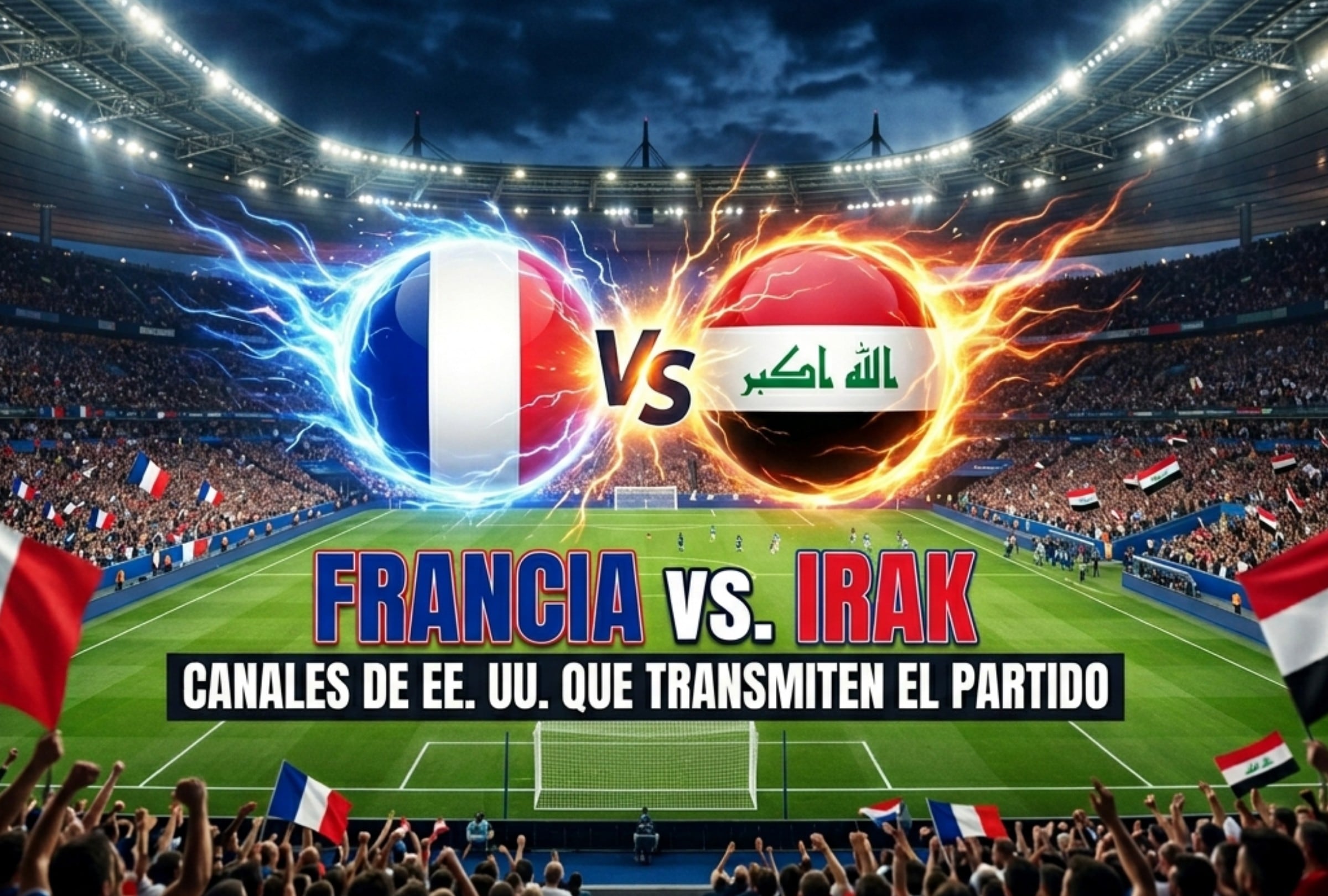 Francia e Irak se enfrentan este lunes 22 de junio en el Estadio Filadelfia de Estados Unidos, por la segunda jornada del Grupo I de la Copa Mundial de la FIFA 2026. (Foto: Imagen creada por Mix usando Gemini)