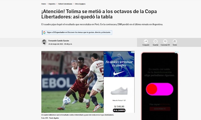 La reacción de la prensa colombiana a la clasificación de Tolima y la eliminación de Universitario. (Imagen: Captura)