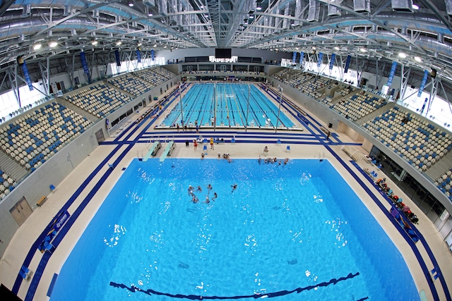 Centro Acuático: Con capacidad máxima para recibir a 4000 personas. Se trata del único Centro Acuático con piscina de calentamiento, competencia y clavados con torre. (Foto: Legado)