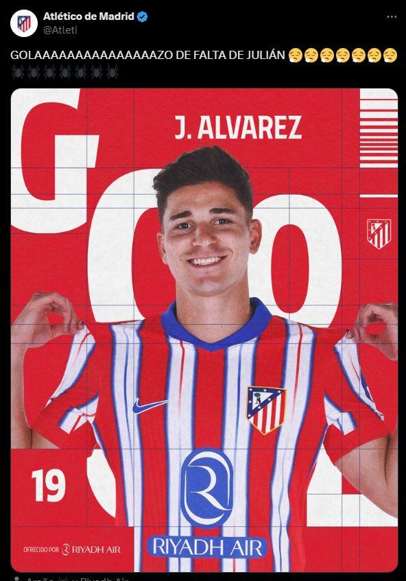 Atlético de Madrid celebra el gol de Julián Álvarez.