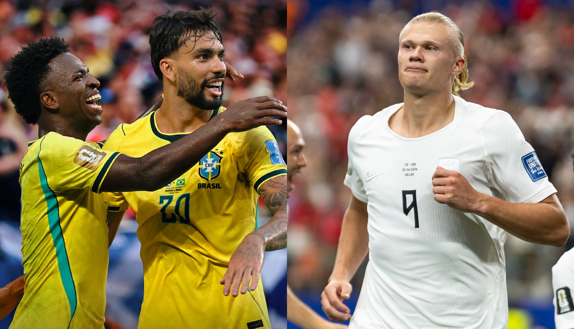 Consulta dónde puedes ver Brasil vs. Noruega EN VIVO, con Vinicius y Haaland, este domingo 5 de julio, por los octavos de final del Mundial de Fútbol 2026. (Foto: @cbf_futebol / @nff_landslag / Composición Depor)