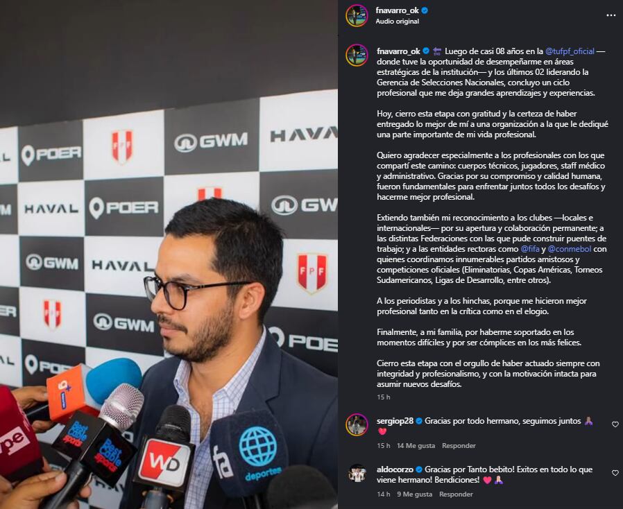 Mensaje de Franco Navarro Mandayo en sus redes sociales. (Foto: Captura Instagram)