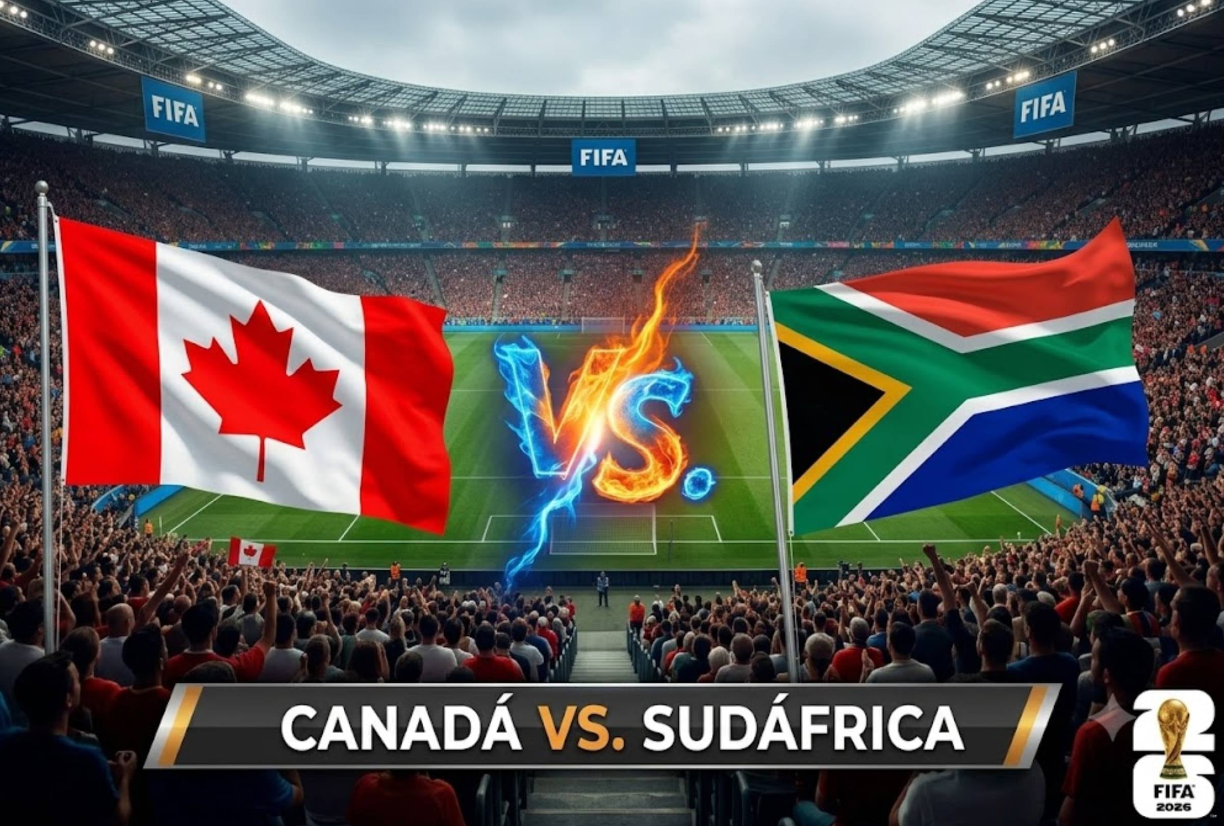 LOS ÁNGELES, CALIFORNIA (ESTADOS UNIDOS), 28/06/2026.- Horarios y canales para ver EN VIVO el partido Canadá vs. Sudáfrica por los 16avos de final del Mundial 2026 en SoFi Stadium, Los Ángeles, California, Estados Unidos. FOTO creada por Gemini.