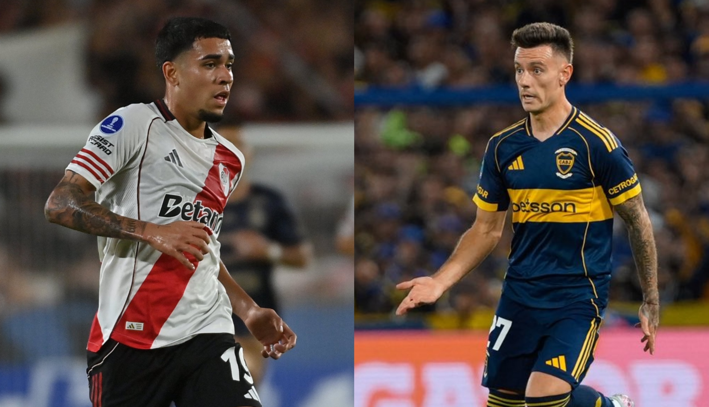Revisa los canales de TV y horarios para ver River vs. Boca por el Superclásico 2026 de la Liga Argentina, este domingo 19 de abril, desde el Estadio Monumental. (Fotos: @riverplate / @bocajrsoficial / Composición Depor)