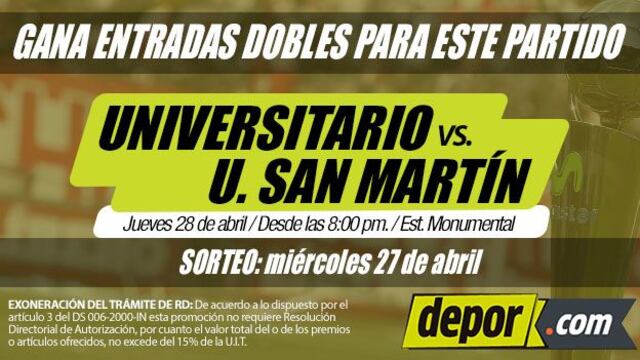 Universitario de Deportes vs. San Martín: gana 7 entradas dobles