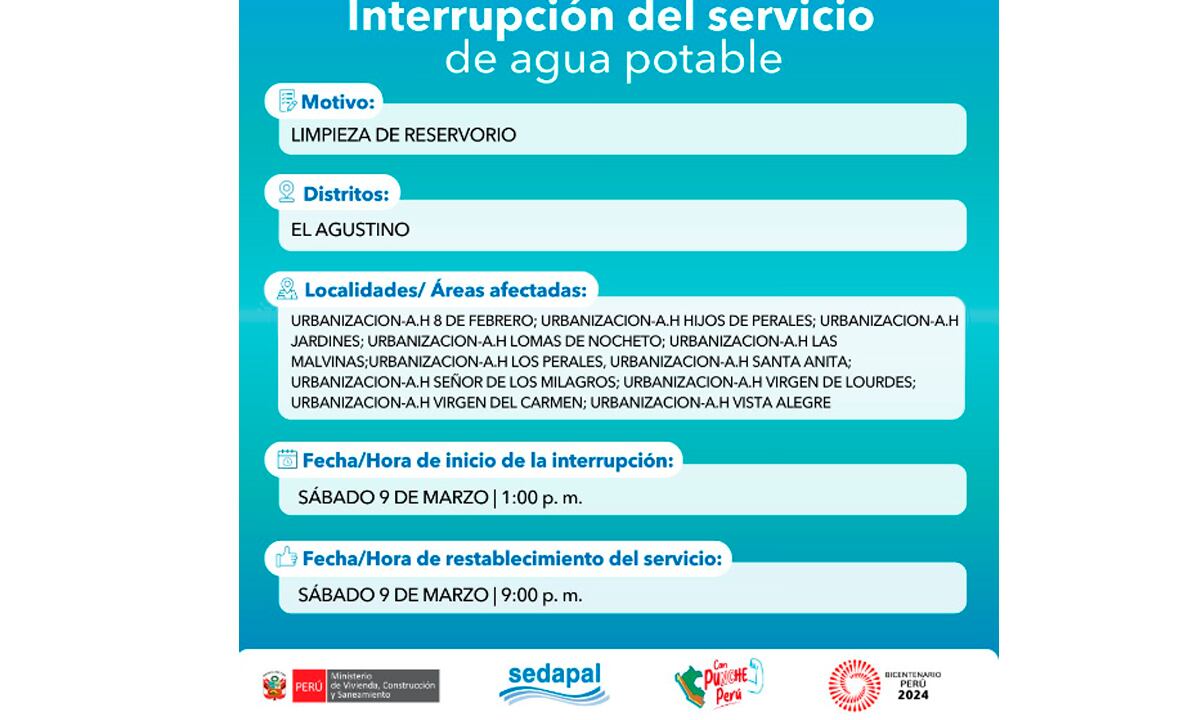 Conoce aquí los distritos que no tendrán agua el 9 de marzo. (Foto: X)