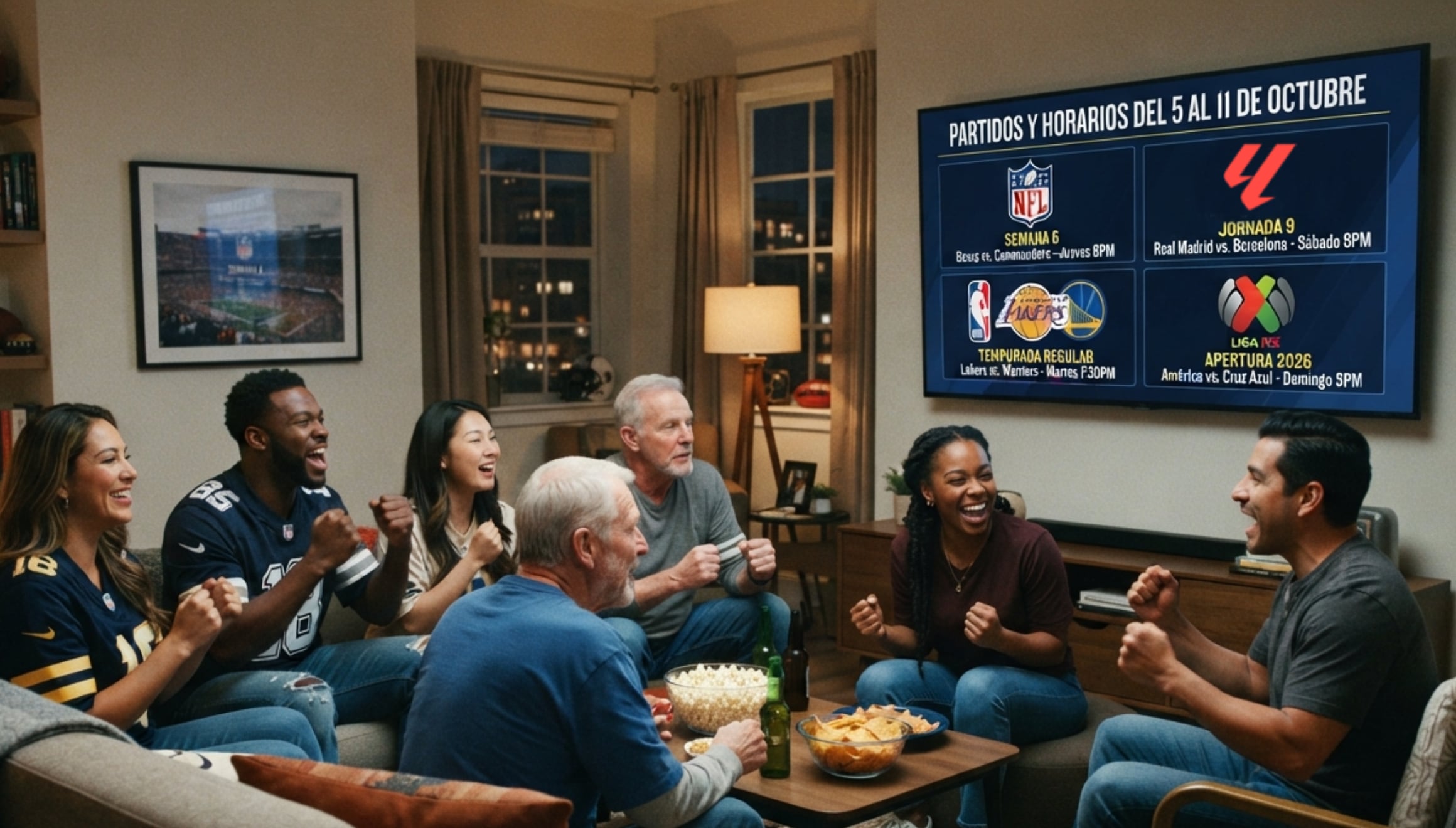 Revisa la agenda del 5 al 11 de octubre incluye partidos de NFL, NBA, LaLiga y Liga MX. Conoce los horarios de los encuentros más importantes. | Imagen referencial creada por Gestión Mix utilizando la IA de Gemini / Composición GEC