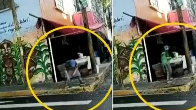 El indignante momento en que un vendedor de tacos enjuaga su trapo en un charco de la calle