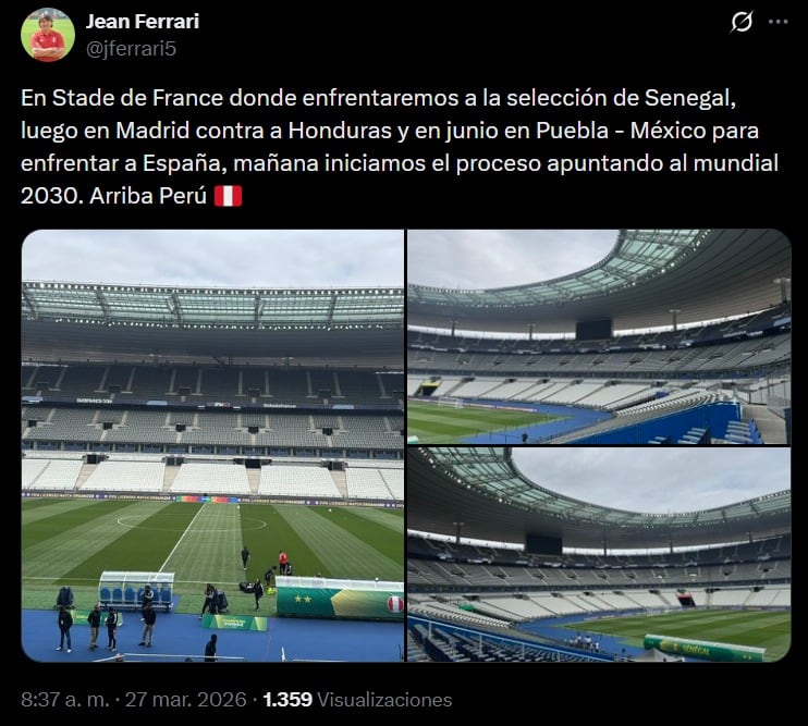 Jean Ferrari y su mensaje previo al partido de Perú frente a Senegal. (Imagen: Captura de X)