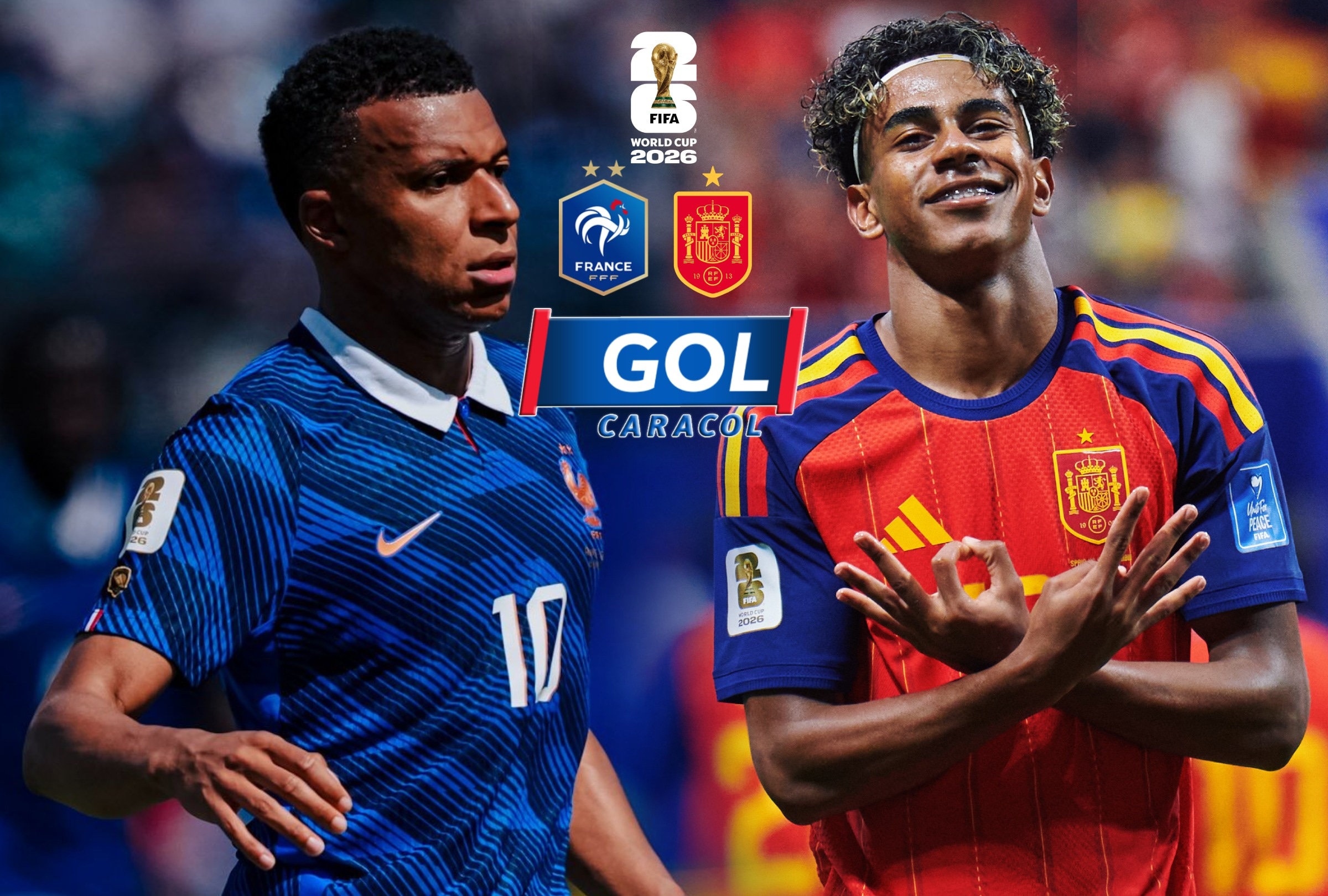 ARLINGTON, TEXAS, (ESTADOS UNIDOS), 14/07/2026.- GOL Caracol transmitirá EN VIVO el partido de España contra Francia hoy martes 14 de julio por la semifinal del Mundial 2026 desde AT&T Stadium, Arlington, Texas, Estados Unidos. Foto X de la selección de Francia y X de la selección de España.