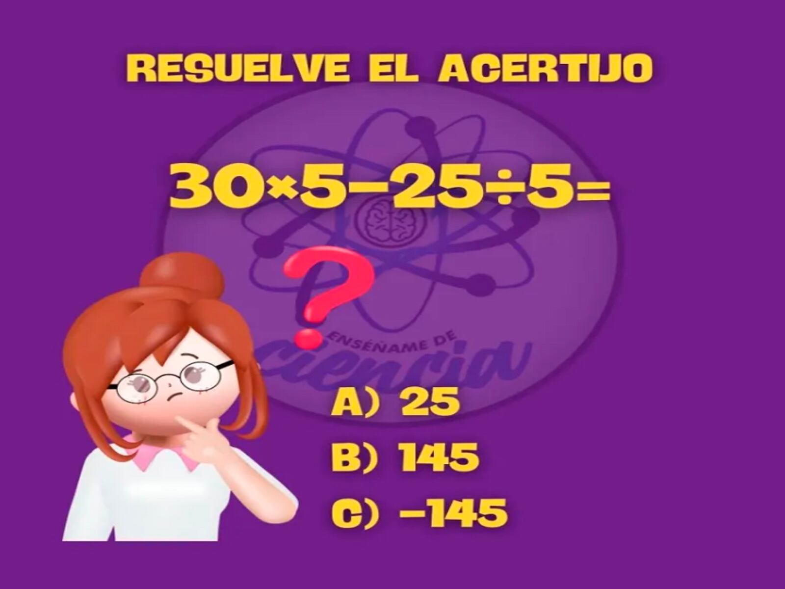 Emplea al máximo tu capacidad intelectual y luego determina la solución de este reto matemático.| Foto: enséñame de ciencia