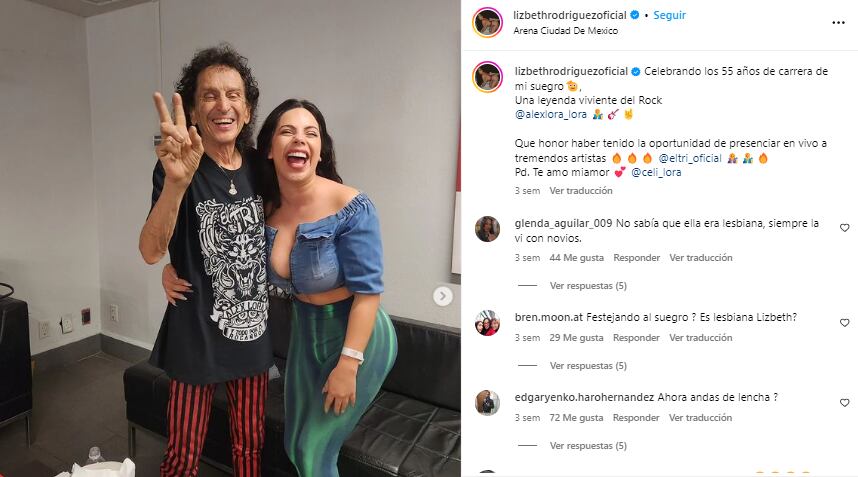 Así fue la dedicatoria de Lizbeth Rodríguez a Alex Lora en sus redes sociales (Foto: Lizbeth Rodríguez / Instagram)