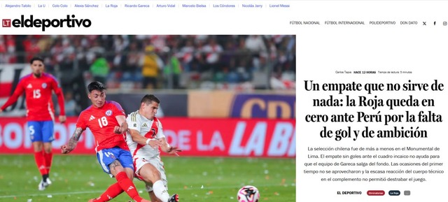 Las reacciones de la prensa chilena tras el empate entre la Roja y la Selección Peruana por las Eliminatorias 2026.