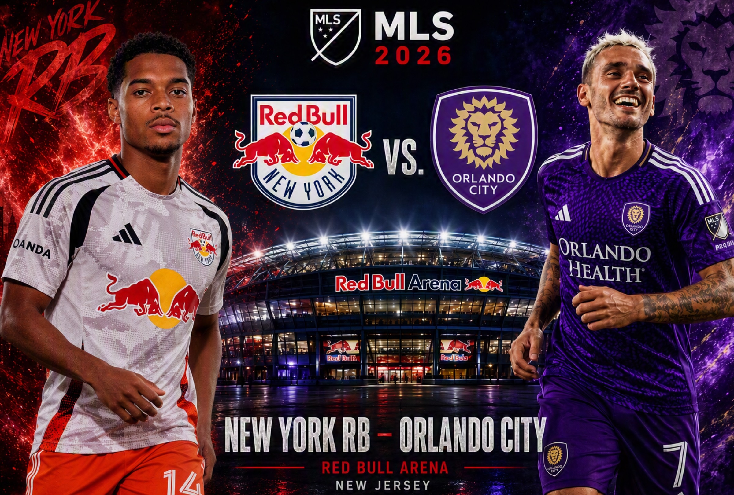 HARRISON, NUEVA JERSEY, ESTADOS UNIDOS (1/08/2026).- Horarios y canales de TV para ver EN VIVO el partido New York RB — Orlando City por la MLS y se realizará en Red Bull Arena de Nueva Jersey, Estados Unidos. FOTO: Imagen creada por la IA de Copilot.