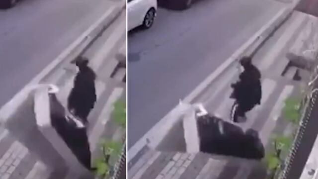 Mujer se salva de morir aplastada por un sofá que fue lanzado desde el tercer piso de un edificio