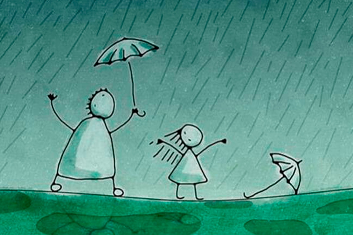 En la imagen se aprecia a un hombre en paraguas y un pequeño bajo la lluvia. Elige una figura y conoce los resultados del test de personalidad.| Foto: genial.guru