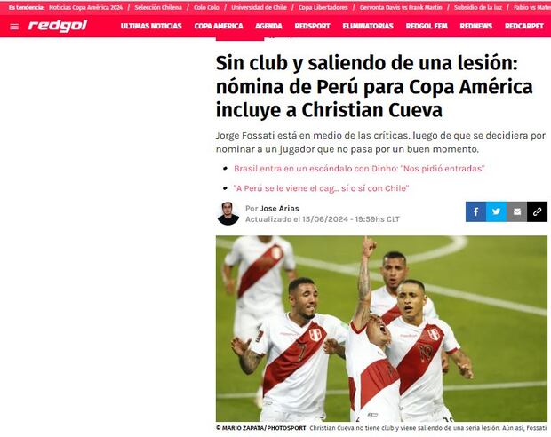 La reacción del la prensa chilena tras la convocatoria de Christian Cueva a la Copa América. (Redgol)