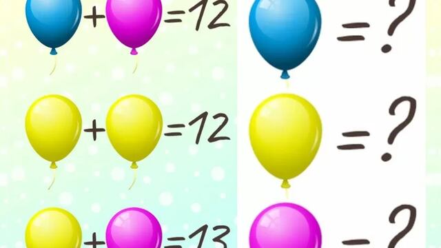 Descifra el valor de los globos amarillos, azules y morados en este reto matemático