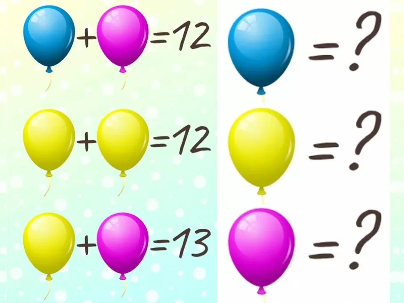 RETO MATEMÁTICO | Solo las personas con un coeficiente intelectual alto pueden descubrir el valor individual de los globos amarillo, azul y morado en 15 segundos. | Bright Side