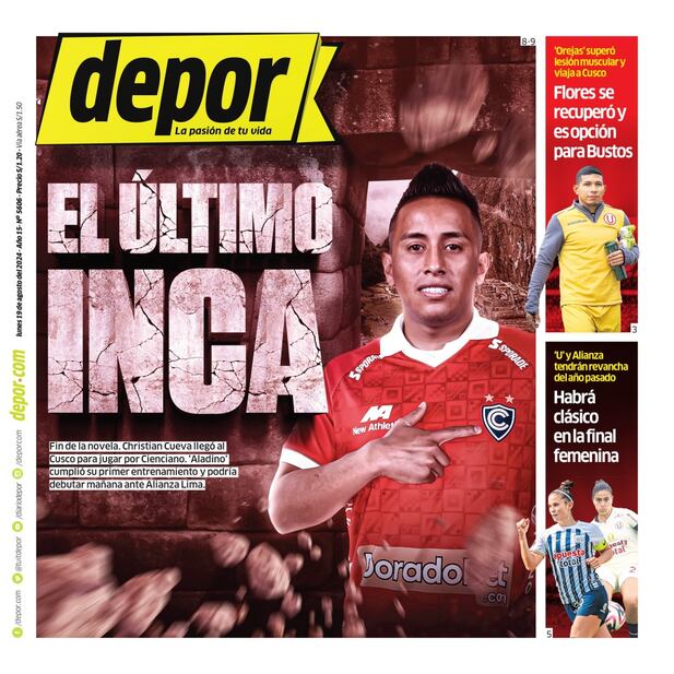 Portada de Depor del lunes 19 de agosto de 2024. (Diseño: Depor).
