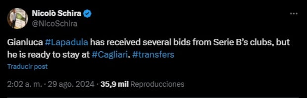 Periodista italiano sobre el futuro de Gianluca Lapadula. (Captura)