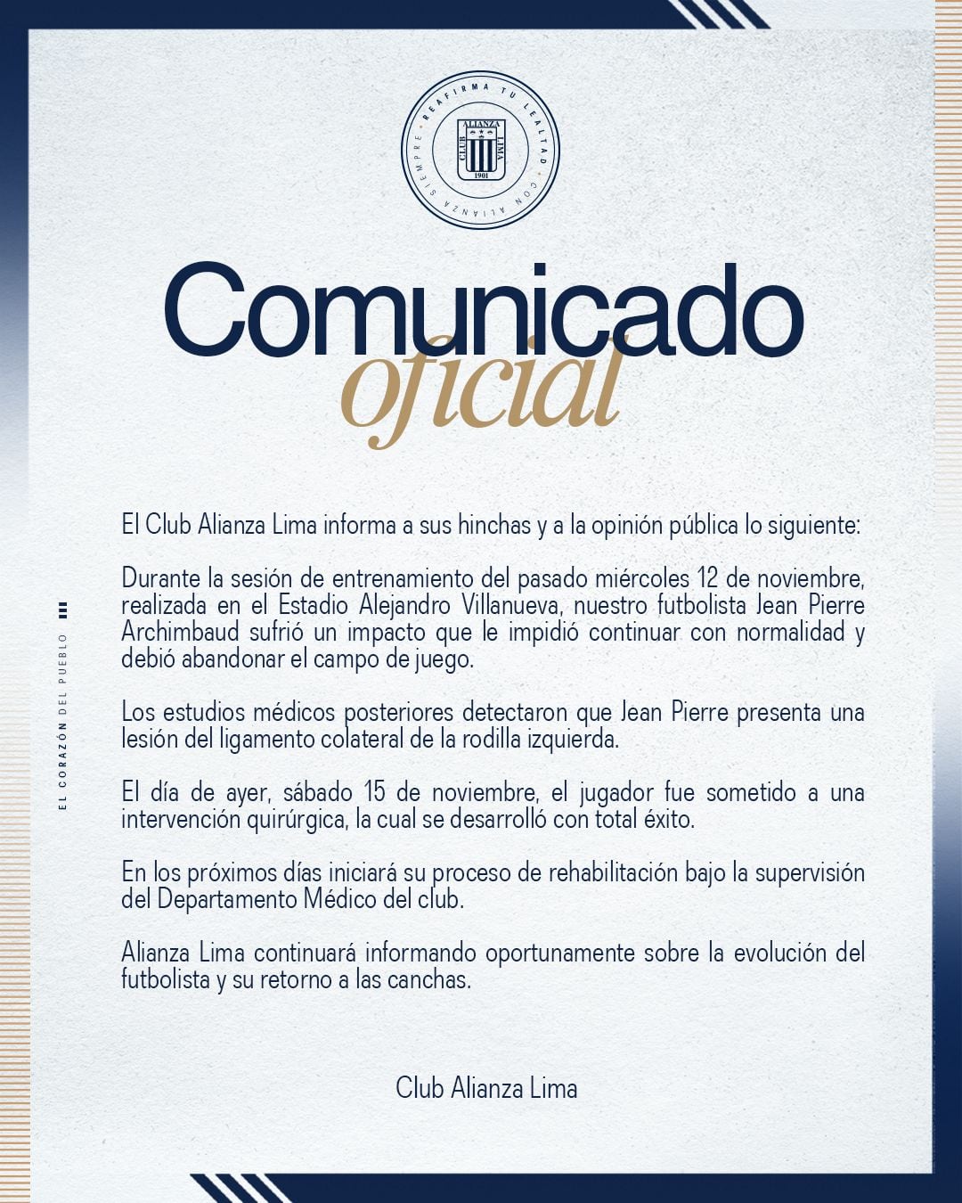 Jean Pierre Archimbaud lesionado en Alianza Lima. (Foto: Alianza Lima)