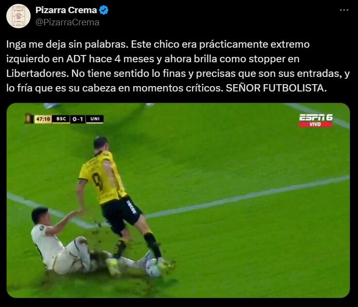 César Inga fue elogiado por su rendimiento en la victoria de Universitario ante Barcelona SC.