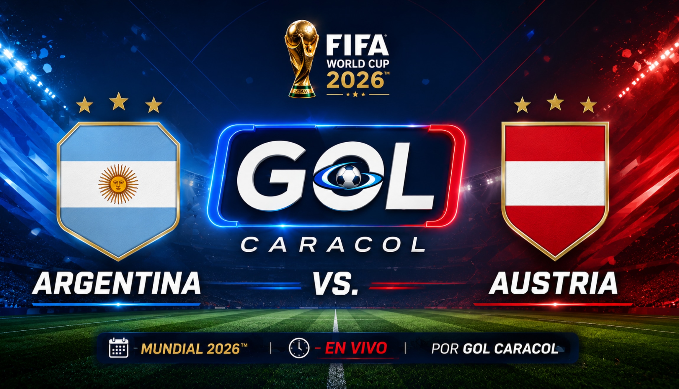 Señal de GOL Caracol EN VIVO para ver la transmisión del partido de Argentina vs. Austria desde Colombia, este lunes 22 de junio, por la Jornada 2 del Mundial de Fútbol 2026. (Foto: Imagen creada por Depor utilizando la IA de Chat GPT)