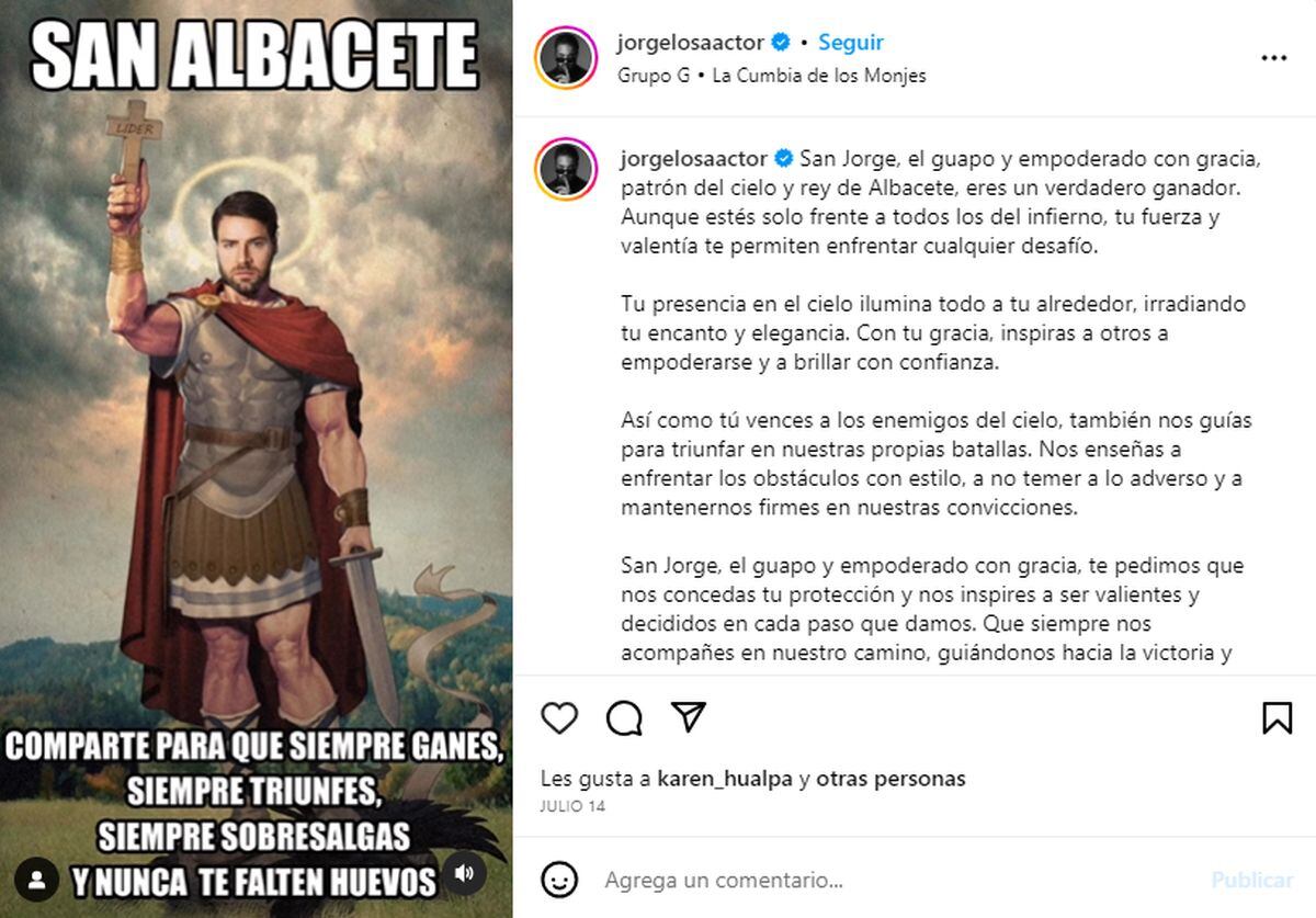 La oración a 'San Albacete' para que siga en "La casa de los famosos México" (Jorge Losa / Instagram)