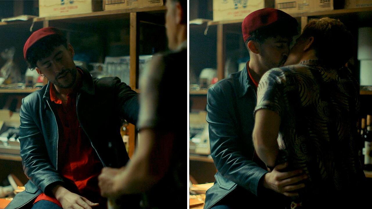 Beso de Bad Bunny y Gael García en "Cassandro" (Foto: Prime Video)