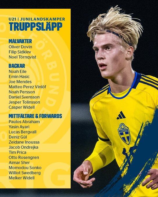 Matteo Pérez Vinlof, convocado en la Sub-21 de la Selección de Suecia. (Foto: Suecia / X)