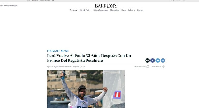 Así informan los medios deportivos mundiales sobre la medalla de bronce que Stefano Peschiera logró para el Perú.