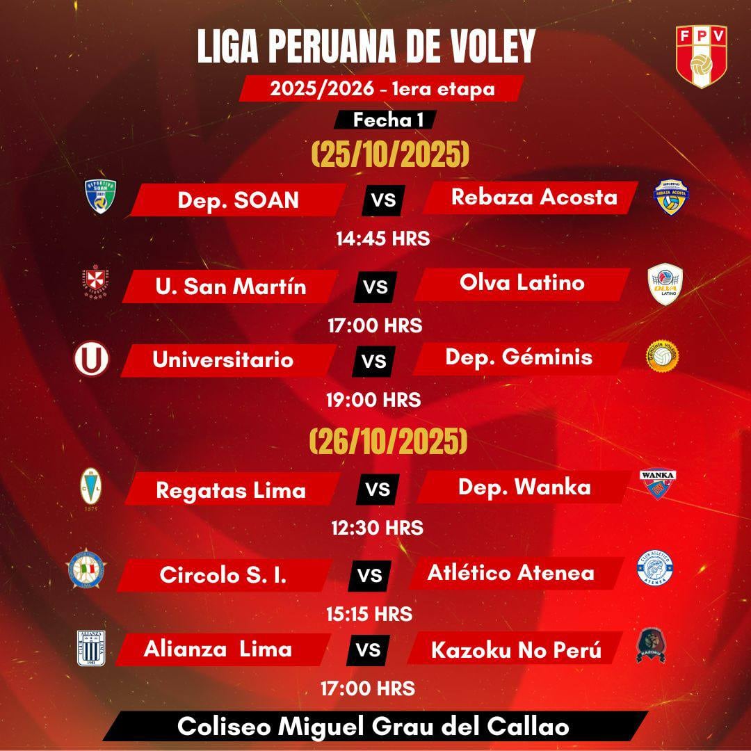 Programación de la fecha 1 de la LNSV. (Foto: FPV)