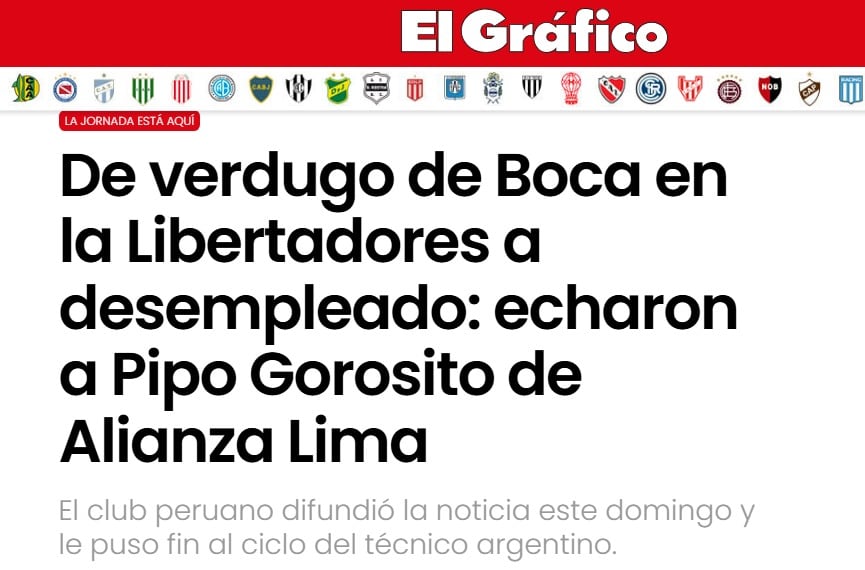 El Gráfico reaccionó a la salida de Néstor Gorosito de Alianza Lima. (Imagen: Captura de El Gráfico)