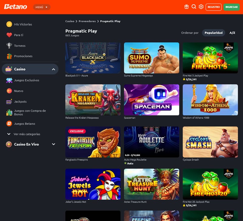 Ve a la sección de casino en Betano