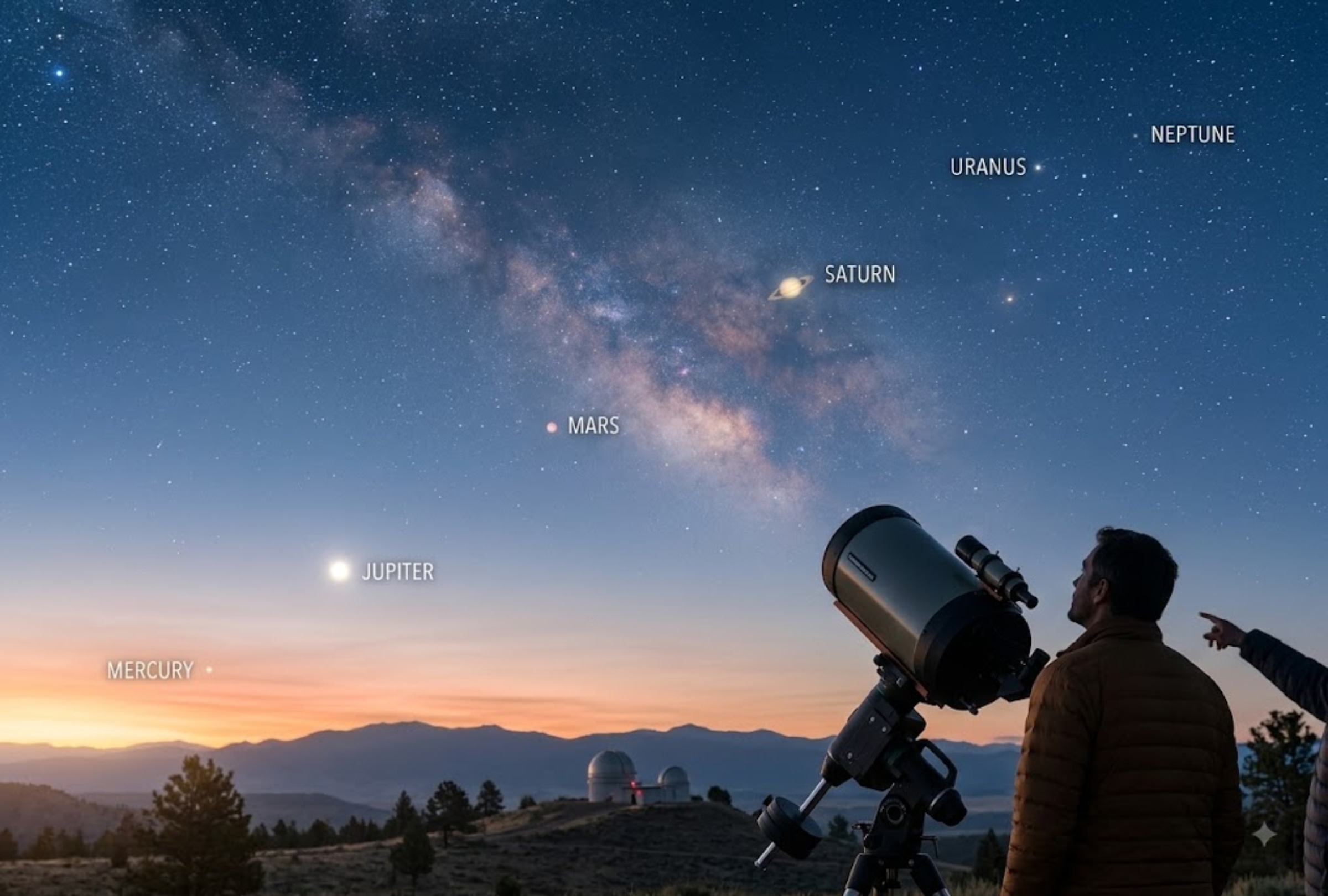 Horarios y dónde ver la alineación de seis planetas en Estados Unidos. Un evento muy esperado en los últimos meses. FOTO: Imagen creada por la IA de Gemini.