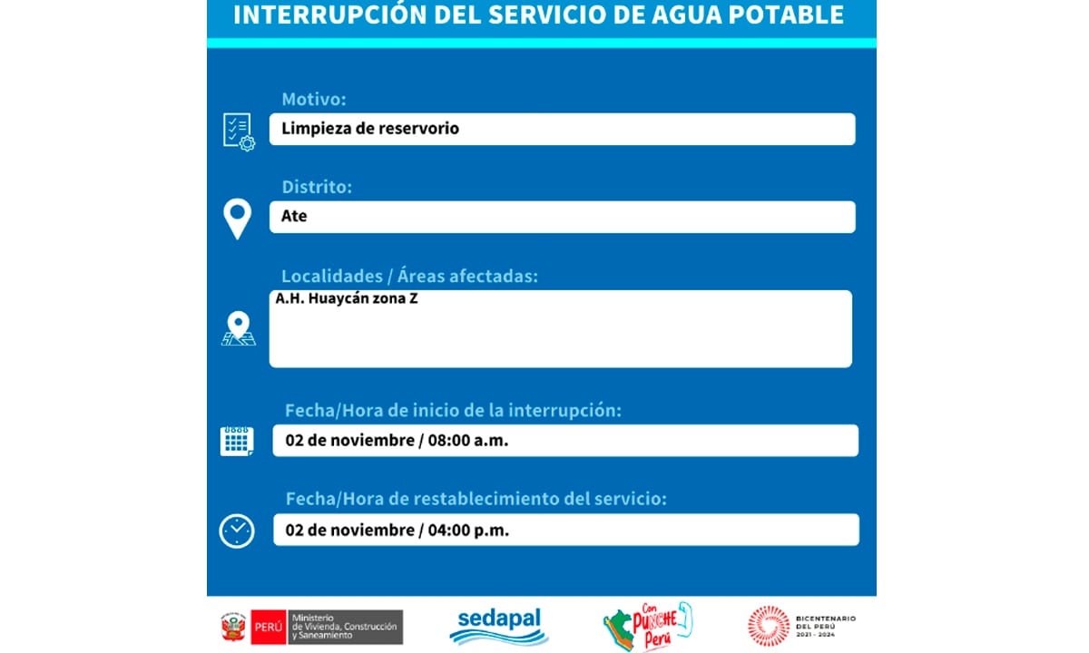 Sedapal anunció en qué zonas habrá corte de agua este 1 de noviembre. (Foto: Twitter)